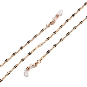Golden lip-print glasses chain with metal links and clear anti-slip silicone loops