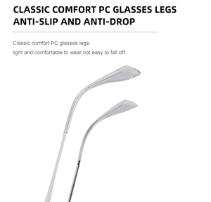 Dettaglio delle stanghette per occhiali in PC con design antiscivolo e punte ricurve