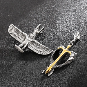 Vintage Egyptian Pharaoh eagle wings and cross diamond pendant in titanium steel