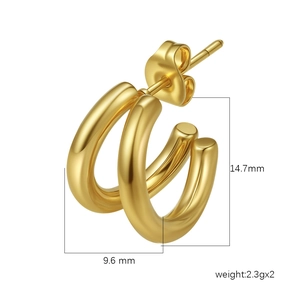 18k gold plated stainless steel C-shaped stud earrings with dimensions and weight specs