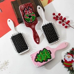 Professional anti-static hair cushion brush with Christmas sequins and festive embroidery