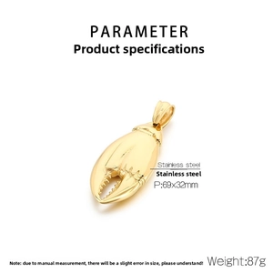Detaillierte Größenangaben für den Vintage-Krabbenklauen-Anhänger aus Edelstahl in Gold
