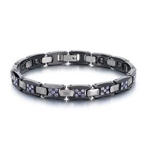 Bracelet hip hop en acier tungstène avec strass colorés et maillons en céramique