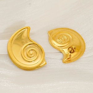 Golden 18K stainless steel stud earrings with elegant spiral seashell texture design