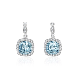 Élégantes boucles d'oreilles en argent 925 avec pierres bleu clair de taille carrée