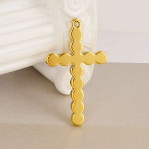 Minimalist 18K gold plated stainless steel cross pendant with unique beaded design