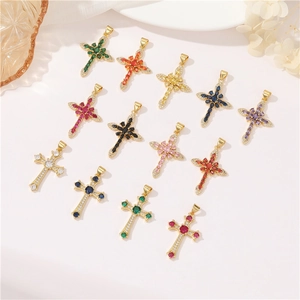 Ciondolo A Croce Vintage Accessorio Per Collana In Rame Micro Intarsiato In Zircone Stile Occidentale Dorato Gioielli Per Donne Uomini