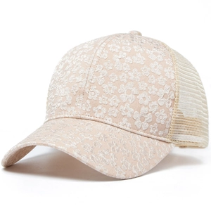Women Floral Lace Mesh Baseball Cap Breathable Sun Protection Summer Trucker Hat Outdoor Casual Fashion Adjustable Hat