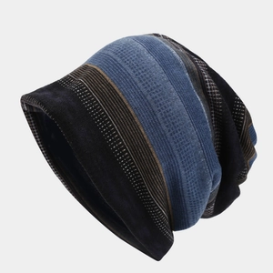 Outdoor thermal slouchy knit beanie featuring a multi-color striped design for autumn winter