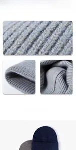 Close-up of thick ribbed knit texture and cuff details on winter beanie hats