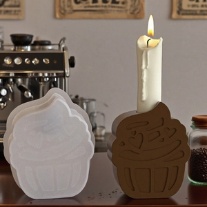Detailed silicone cupcake mold for resin or wax with heart relief and candle display