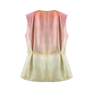 Ensemble haut sans manches et pantalon tie-dye pour femme dégradé rose et vert clair