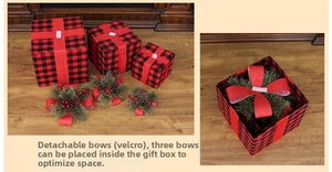 Coffrets cadeaux de Noël emboîtables avec motif à carreaux et nœuds détachables