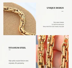 Macro detail of 18K gold plated titanium steel chain with heavy interlocking links