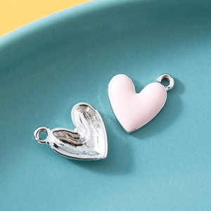 Pink and silver 3D heart charms for DIY jewelry making with smooth alloy drip oil finish