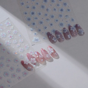 3D floral nail art stickers M-576 with iridescent blue and pink cherry blossom designs