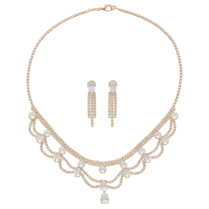 Set gioielli di lusso in oro rosa con collana di cristallo e orecchini a goccia vintage