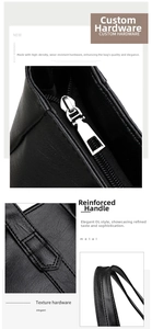 Detail of premium black pebbled leather tote bag with silver hardware and reinforced stitching