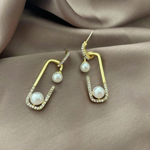 Elegant Faux Pearl Dangle Earrings With Earring Post Alloy Zircon Geometric Twist Hoop For Women