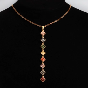 Multi Color Clover Pendant Necklace Stainless Steel With Zircon Zirconia Flower Elegant Sweet Jewelry For Women