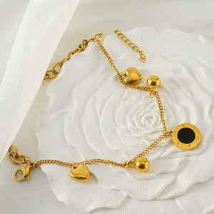 Double-layer 18K gold plated stainless steel bracelet with Roman numeral and heart charms