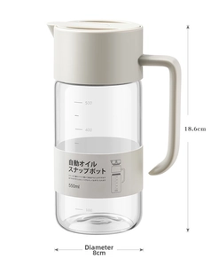 Détails du distributeur d'huile en verre 550ml avec hauteur 18,6cm et diamètre 8cm