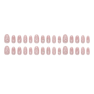 3D butterfly cat-eye press-on nails in sparkling pink with rhinestone decorations