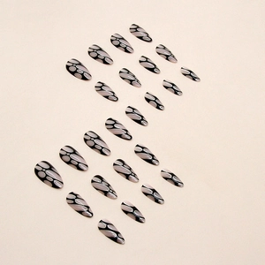 Black and white abstract geometric pattern long stiletto press-on nails set 24pcs