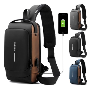 Anti-Theft Men Chest Bag Waterproof Oxford Cloth Sling Crossbody Bag With USB Charging Port Password Lock For Travel