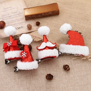 Mini Santa Hat Hair Clip Red Sequin White Plush With Silver Snowflake Christmas Party Hair Accessories Girls Women