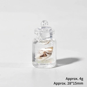 Pendentif bouteille lumineuse avec coquillage et sable, format miniature 28x15mm