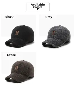 Detailed view of winter baseball caps in black, gray, and brown with warm fleece lining