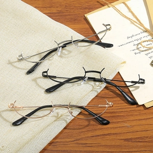 Creative minimalist semi-rimless metal glasses frames in silver, gold, and black finishes