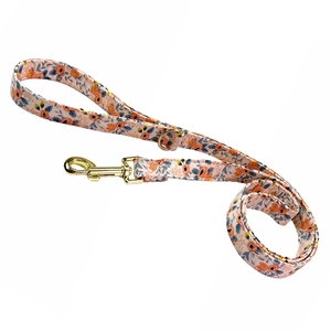 Pink floral print dog leash with durable golden metal hook for small to medium pets