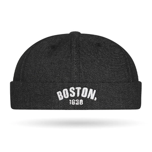 Cappello Docker in Cotone Denim Retro Unisex Con Ricamo Lettere Boston Berretto Senza Tesa Regolabile Streetwear Miki Hat