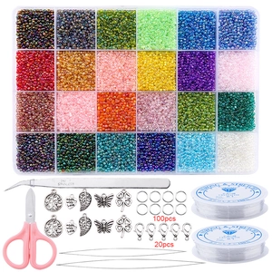 24-color glass seed bead kit with jewelry making tools and metal charms for DIY bracelets