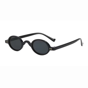 Steampunk retro small oval sunglasses with black frame and golden rivet accents