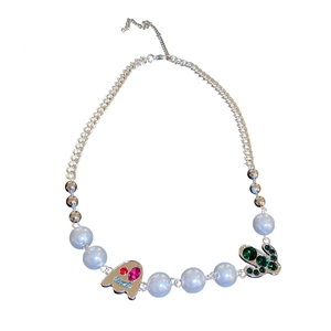Halloween devil ghost and green butterfly necklace with pearls and crystals