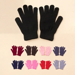 Winter Knitted Gloves Acrylic Warm Thick Outdoor Cycling Full Finger Solid Color Simple Style For Men Women