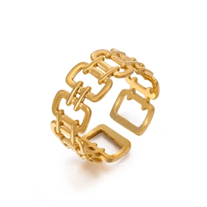 18K gold plated stainless steel geometric square link chain open ring for women