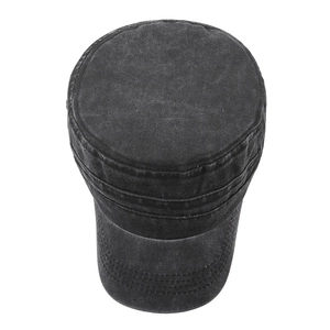 Vintage dark grey washed cotton cadet cap with flat top and stitched brim for men