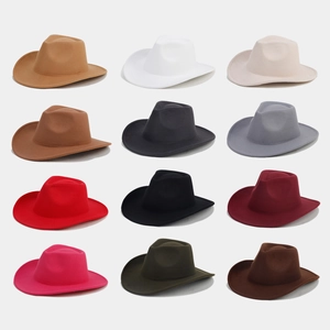 Classic wool felt fedora hats available in twelve solid colors with wide upturned brim