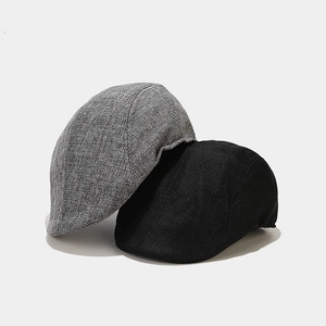 Breathable linen-like beret caps in dark grey and black colors for a vintage British look