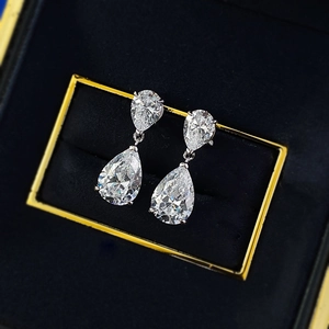 Pear-cut teardrop drop earrings in S925 silver finish displayed in a luxury jewelry box
