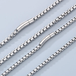 Sleek silver stainless steel box chain necklaces with polished finish and curved clasps