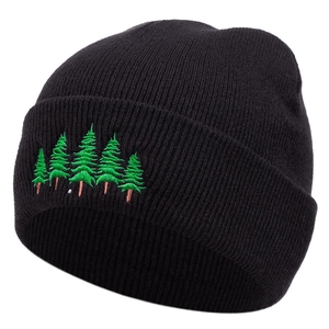 Strickmütze Acryl Kiefer Stickerei Winter Warm Outdoor Freizeit Rippstrick Umschlag Skull Cap Für Herren Damen