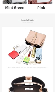 Detail view of large capacity crossbody bucket bag with interior compartments and wide strap