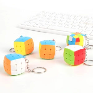 5-piece mini 3x3 cube keychain set in vibrant colors with metal rings and chains