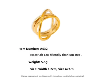 Detail showing interlocking 18k gold plated stainless steel bands with product specifications