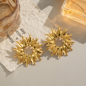 Elegant gold sunburst stud earrings in tarnish-free titanium steel for women